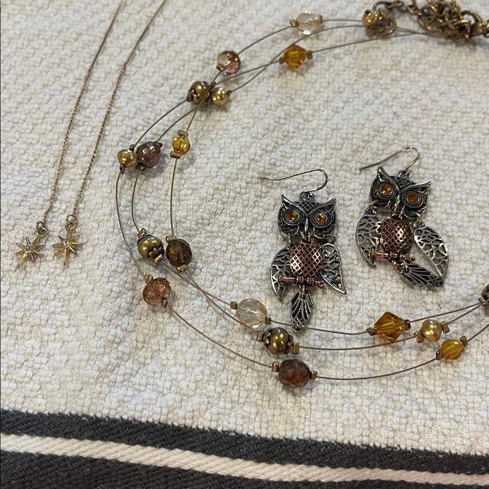 Owl Pendant Necklace and Earring Set
